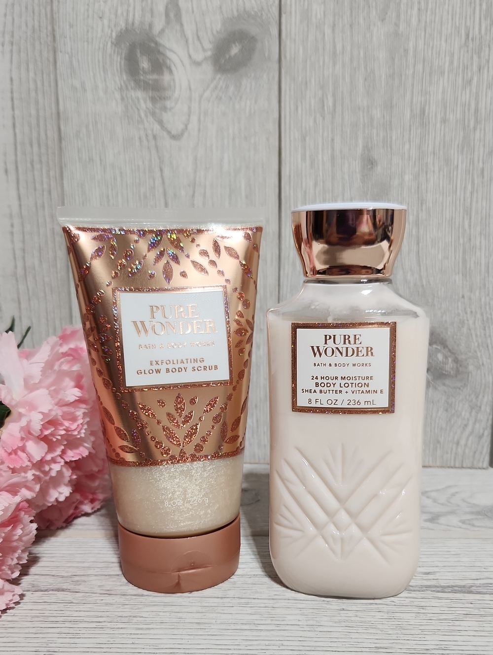 Bath & Body Works Pure Wonder Exfoliating Glow Body Scrub & Lotion Set